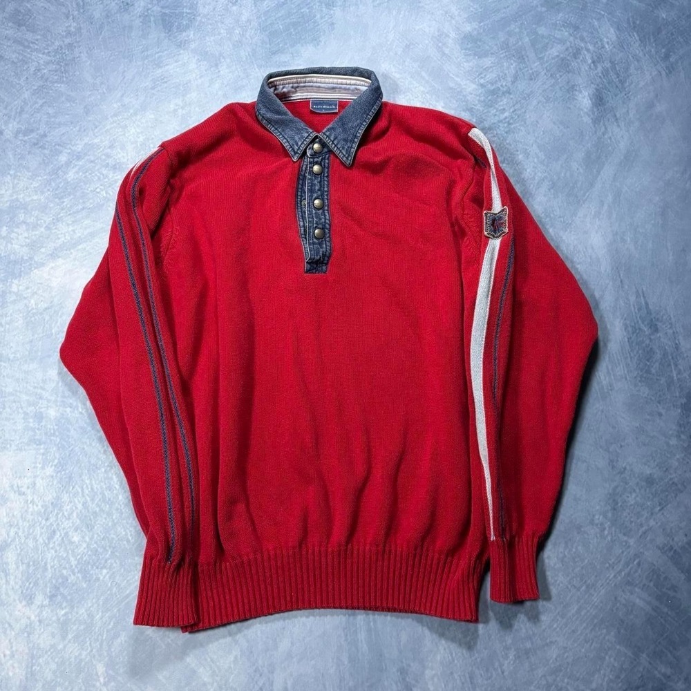 Blue Willis Red vintage 90s zip up denim collar sweater